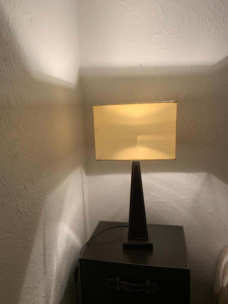 Tall Table Bedside Lamp Shade-30x20cm dark brown leather H-63cm 