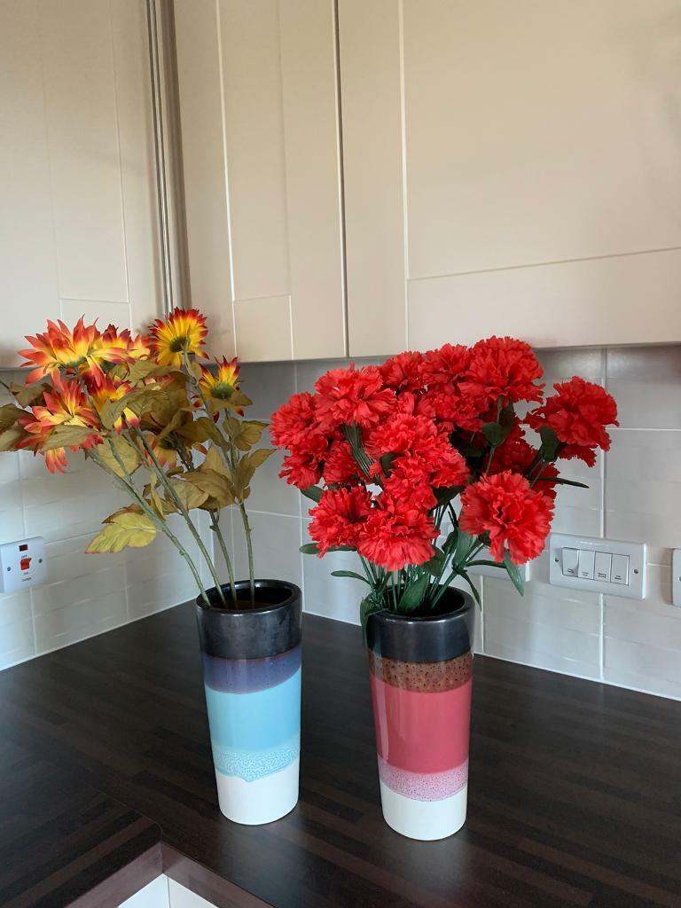 Vases and faux flowers 
