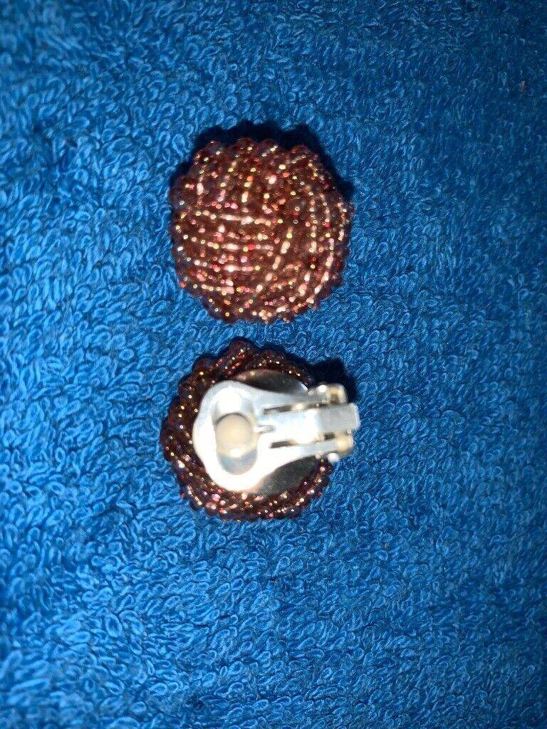 Pink Beaded Round Knot Clip On Earrings IP1