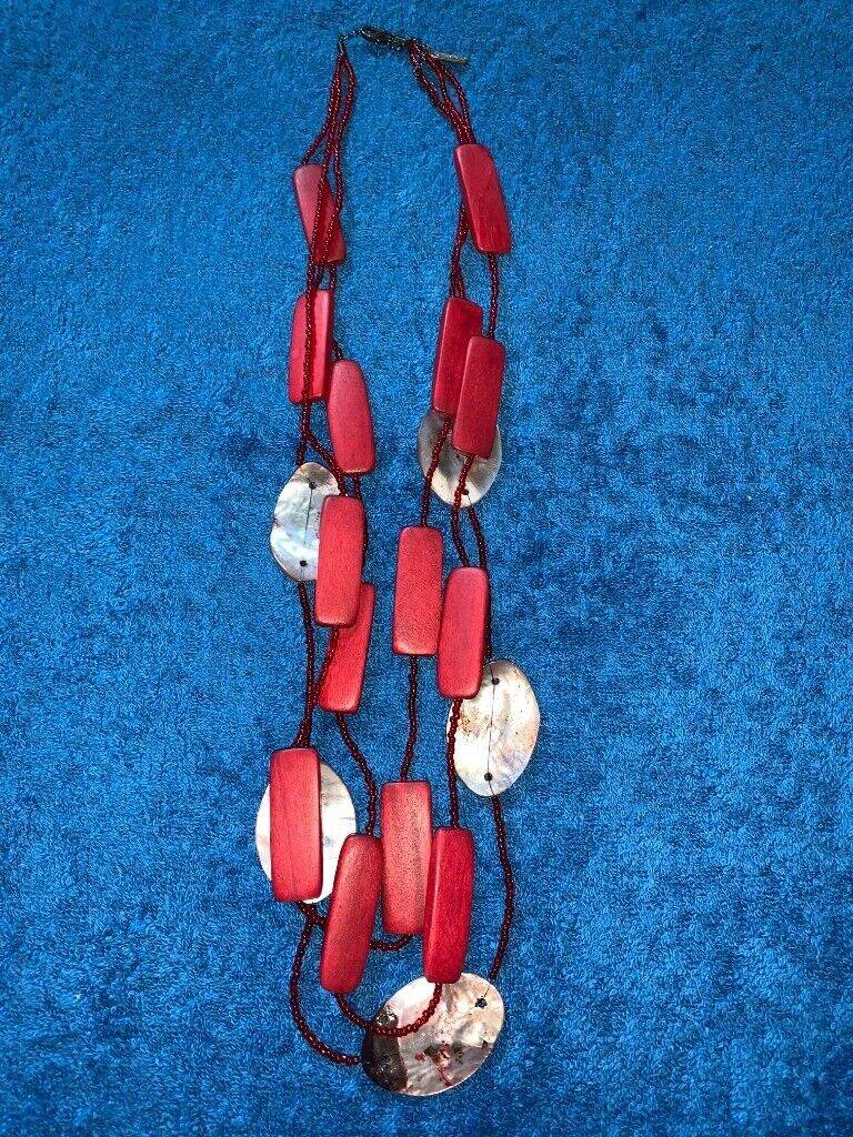 3 Strand Red Beaded Necklace IP1