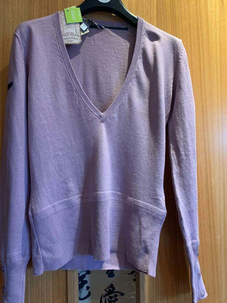 FABULOUS LA MARTINA MAUVE V-NECK JUMPER SIZE 2  RRP - £245