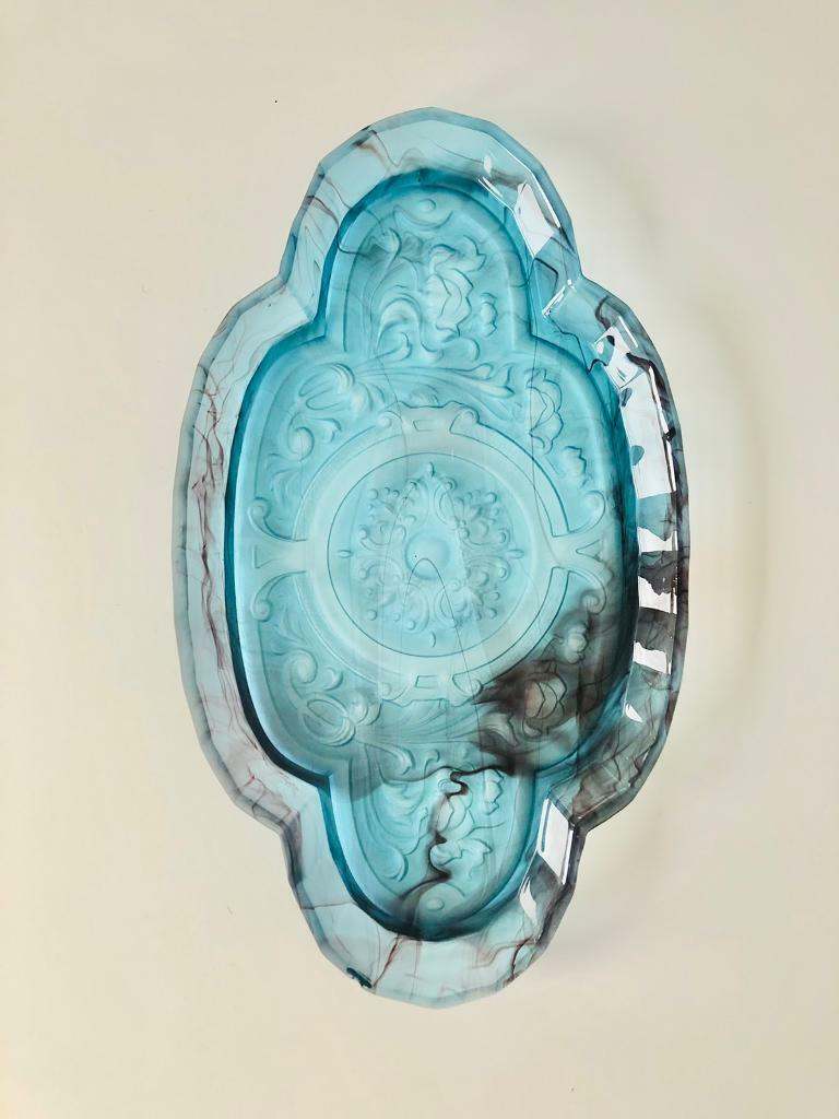 Art Deco Blue Glass Dressing Table Tray