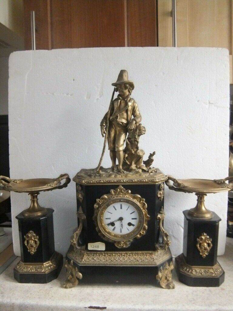 Marble & Ormolu 3 Piece Clock Garniture by Honore Pons, Medaille D'or Pons 1827