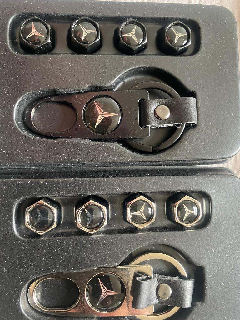 Mercedes Benz Alloy wheels dust caps air valve covers with keyring