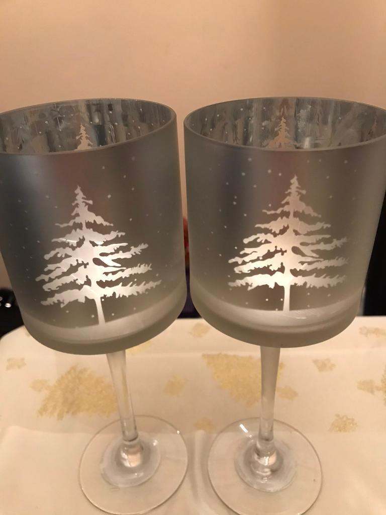 3 Christmas stemmed glass Tea light holders