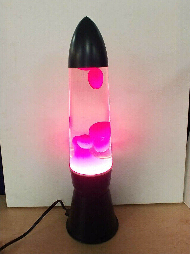 Dezac Rocket Light Lava Lamp Black with Pink Wax 44cm