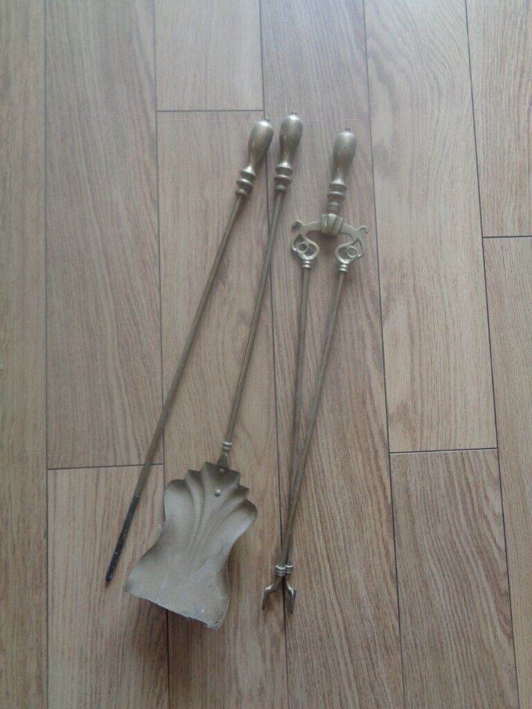 Brass poker fire companion fireplace tools (3 piece set) fire irons