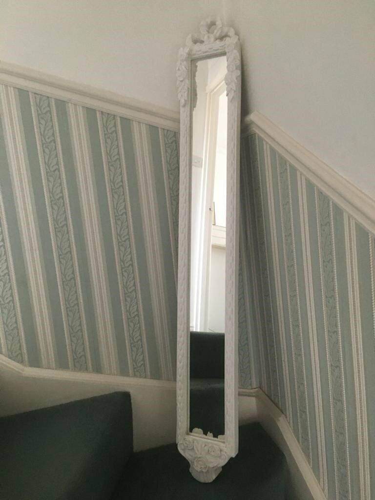 Long White Decorative Hall Mirror