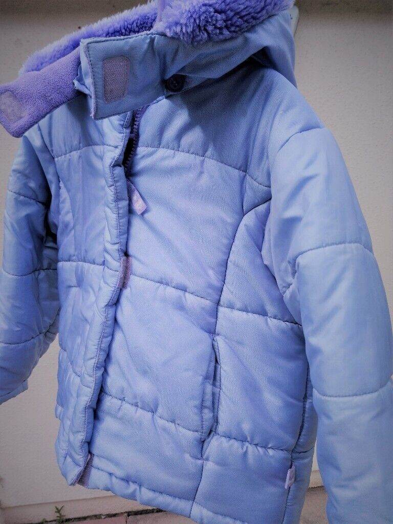 Lavender Padded Jacket, As New; Lovely; Warm; Fur Hood detaches. Age 6