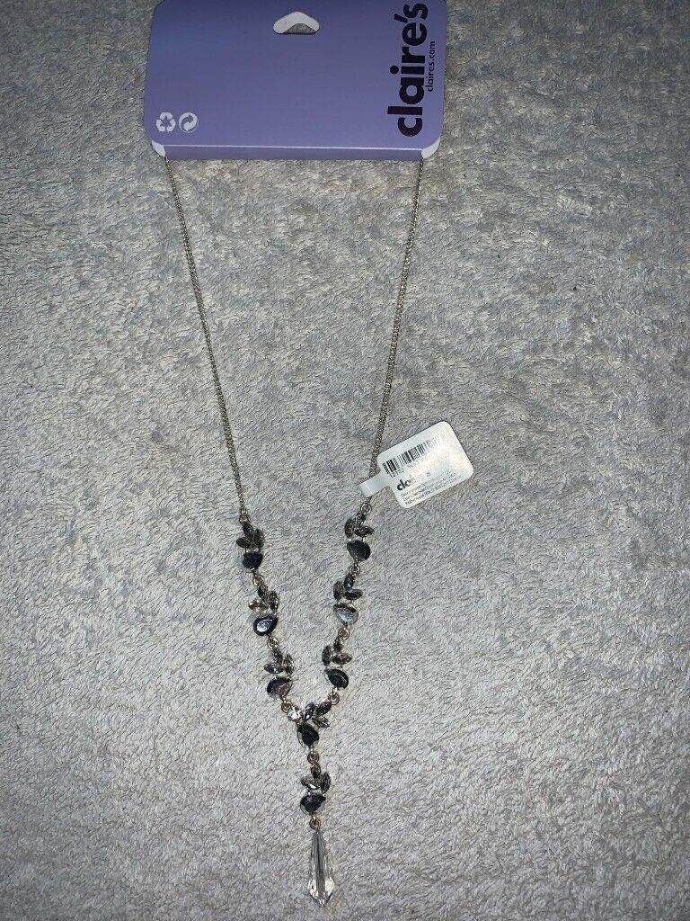 New Claire's Silver & Crystal Drop Necklace IP1