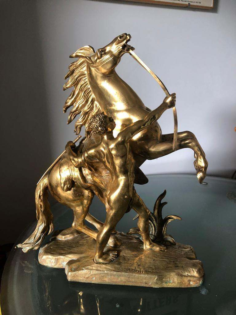 After Guillaume Coustou 20C brass model of a marly horse