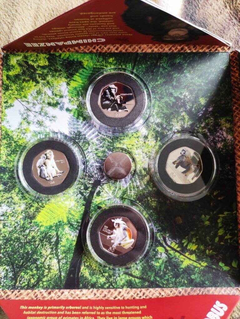 Gibraltar Primates Album 2018 50p Full Set Coloured Cupro Nickel Diamond Finish