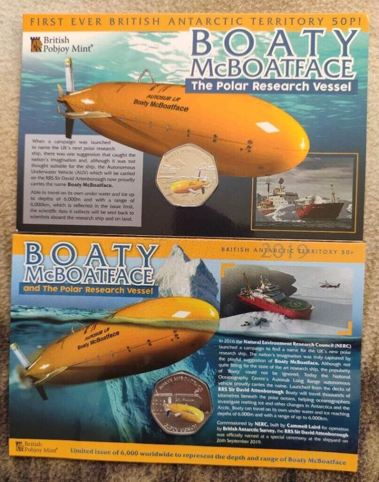 2018+2019 Boaty McBoatFace BAT BUnc Coloured Cupro Nickel Diamond Finish TWO 50p Coin