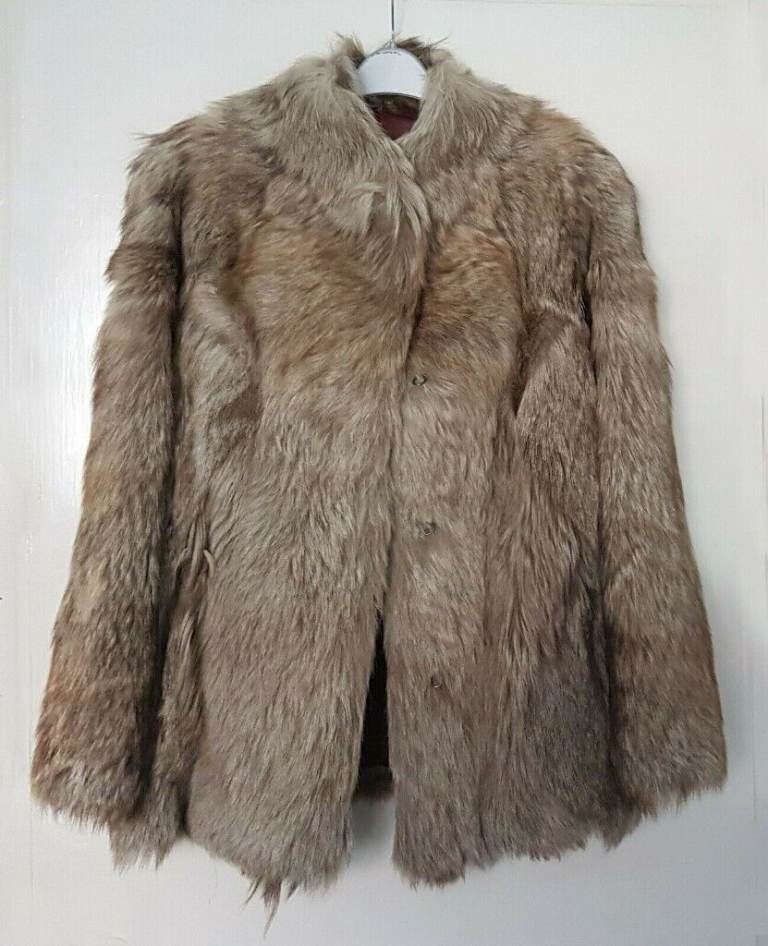 Real wolf fox fur coat jacket, size L / XL