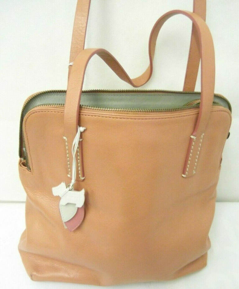 RADLEY Ladies handbag coral coloured leather shoulder bag with dog bag charm