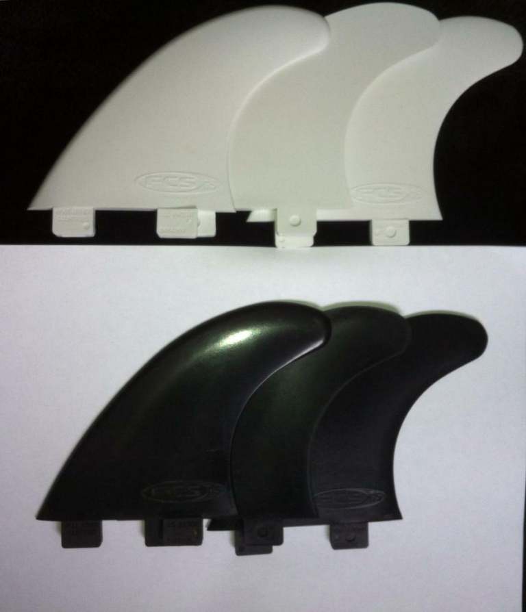Surfboard Fins FCS Set of 3 black or white surf fin. Singles & Quads also available