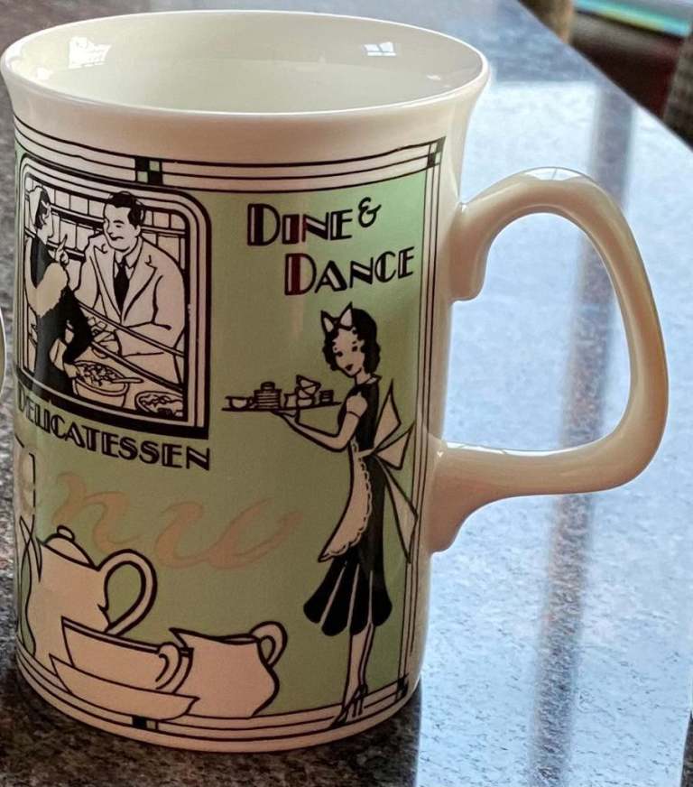 Dine & Dance Delicatessen Bone China Mug, Brand New