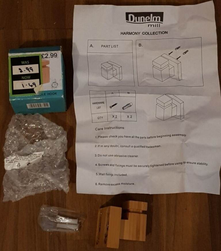 WOODEN HOOK - DUNELM MILL - HARMONY COLLECTION (NEW)