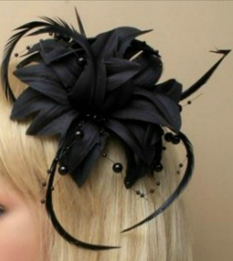Wedding Fascinator with Petals, Pearls, and Tendrils (beak clip and pin) Cilour Black