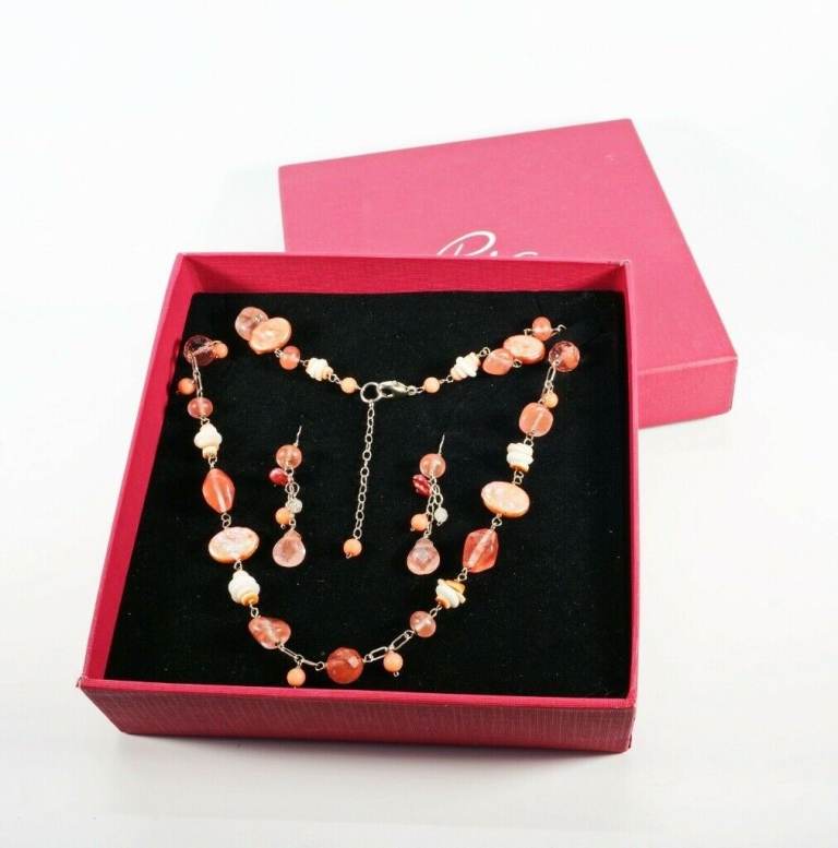 AE-PIA Sterling 925 Silver - Pink Rock Crystal Necklace & Earrings