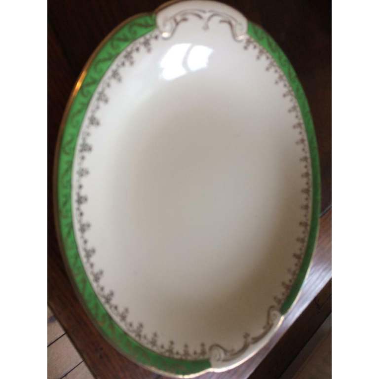 Vintage Alfred Meakin cake plate green edged, white with gold trim