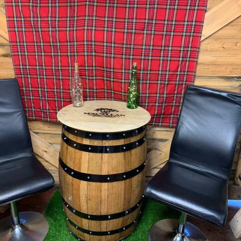 Whisky barrel high table various stencils to suit the customer 