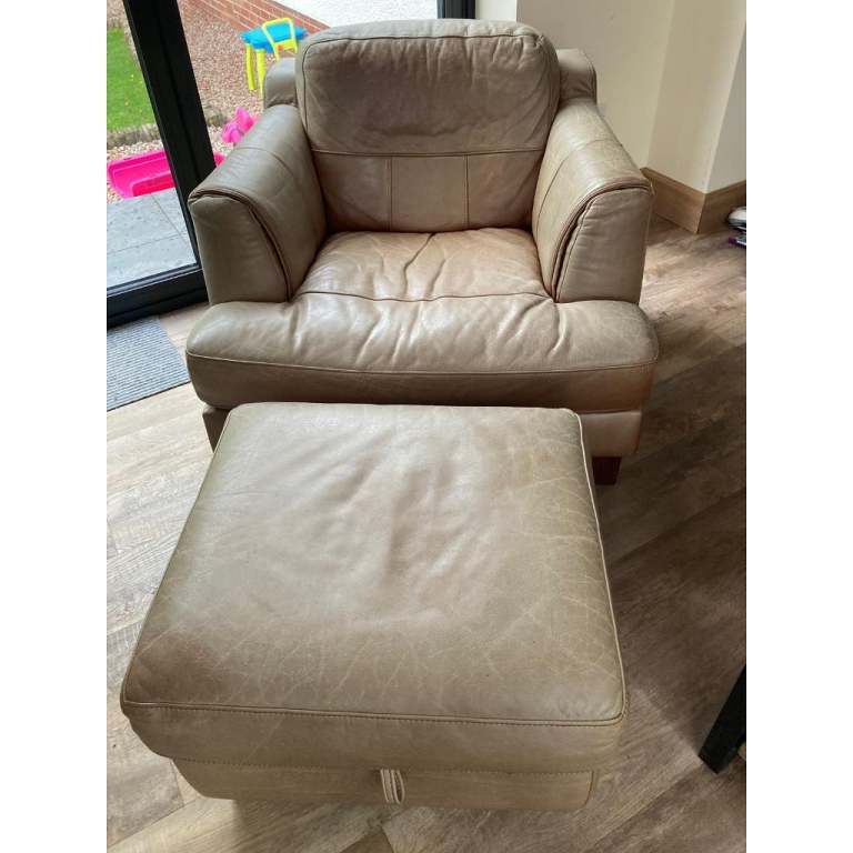 Leather chair and storage footstool 