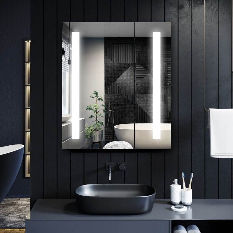 New Led Bathroom Cabinet Mirror With Shaver Socket 600 x 700mm RRP £350 Our Price £180