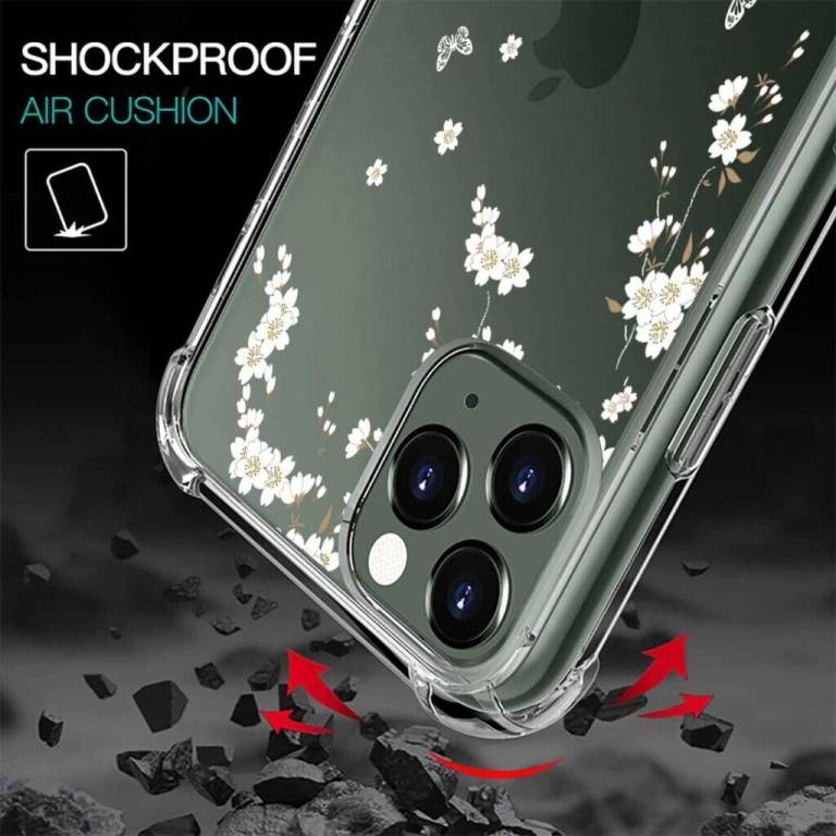 UCMDA Compatible with iPhone 11 Pro Case - Flexible Slim Clear Silicone Cover Case (White Sakura)