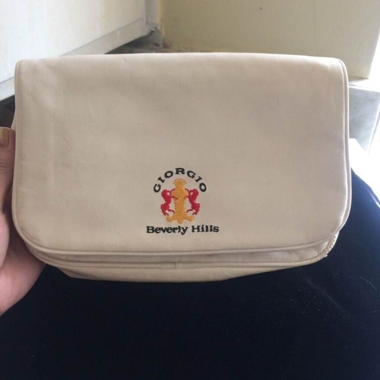GIORGIO ARMANI white leather toiletries bag