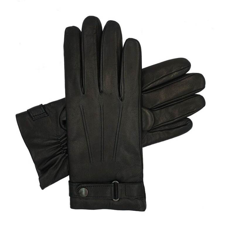 image for Real Leather Gloves Winter Fleece Lined Soft Driving Black