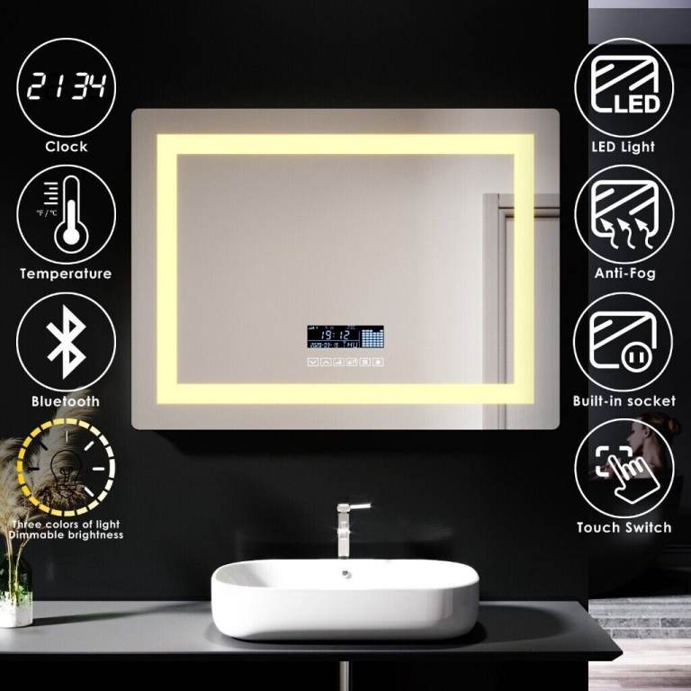 New Bluetooth Led Bathroom Mirror With Demister & Shaver Socket 800 x 600mm RRP £390 Our Price £160