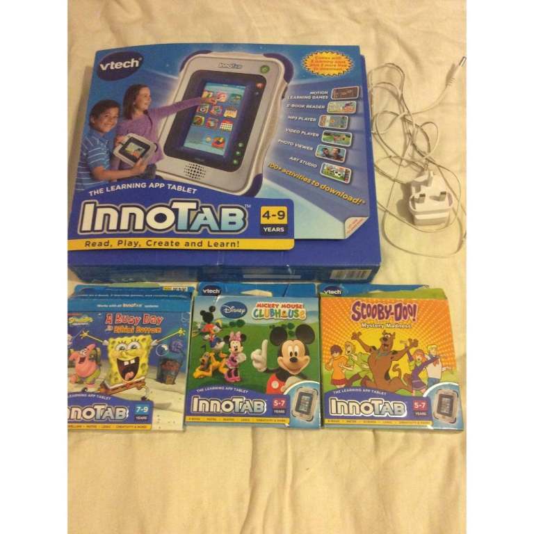 Innotab children’s learning tablet with 3 games and plug adaptor. Excellent condition.