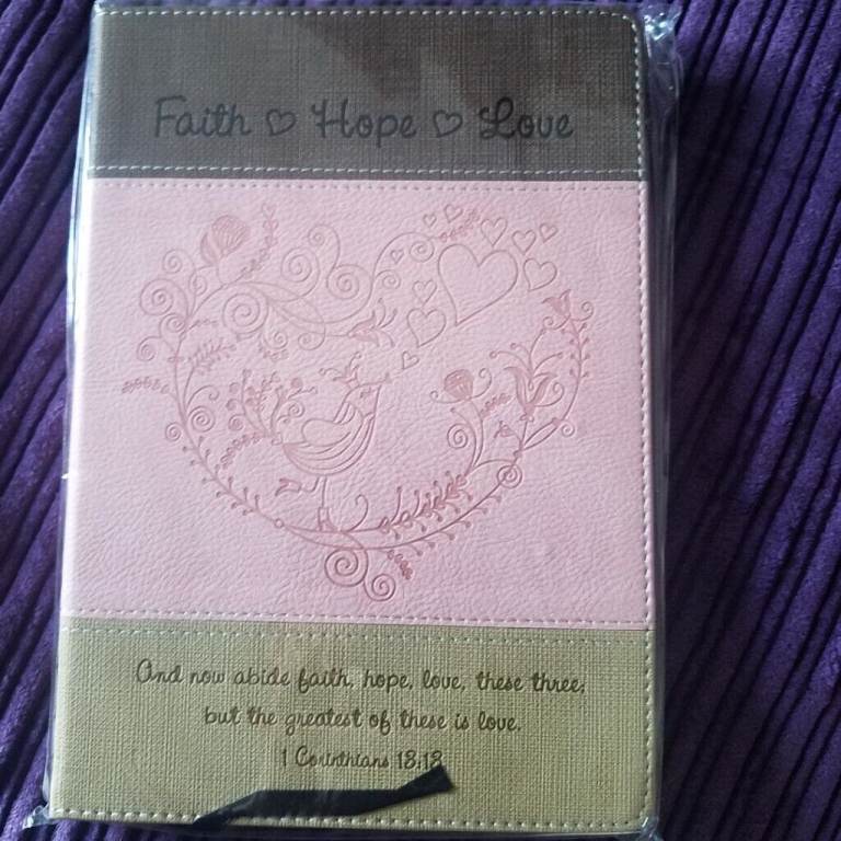 Christian Art Gifts Classic Faux Leather Journal - Faith,Hope,Love  Pink/light brown, New  