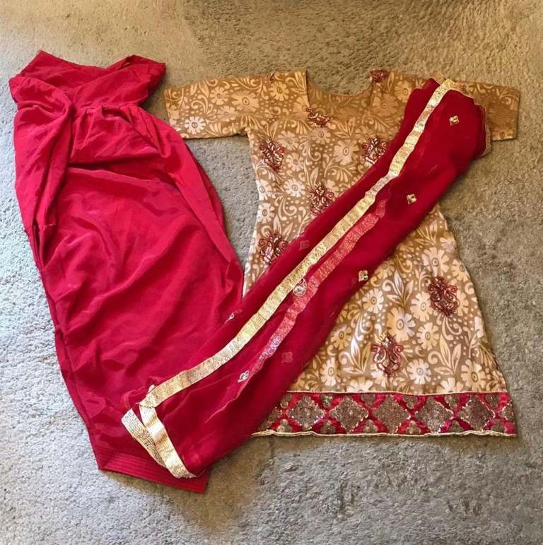Beautiful red and gold stitched suit