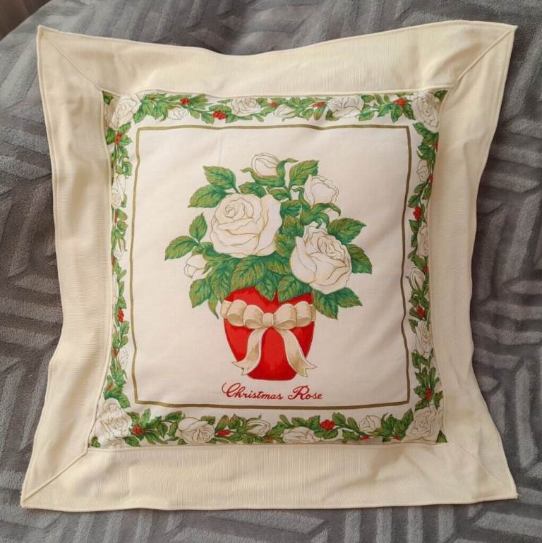 Vintage Italena of Geneva Christmas Rose Cushion, NEW, cream