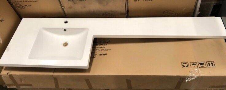 bathroom basin, combined polymarble sink, 1800 x 500. left hand.