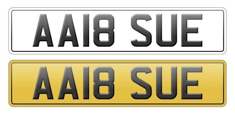 Cherished / Personal Number Plate (AA18 SUE) Sue Susan Susie Suzanne