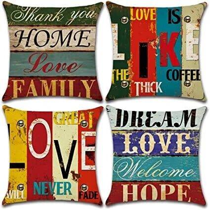 BECOSIM Classic Words Cushion Covers set x4