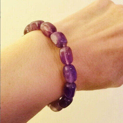 AMETHYST GEMSTONE BRACELET - February Birthstone - Stretch Bead Bracelet (No Clasp Needed)