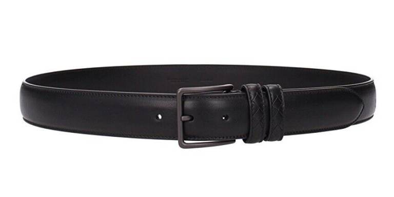 Bottega Veneta Black 3.5CM Intrecciato-Trimmed Leather Waist Belt 80cm 32in