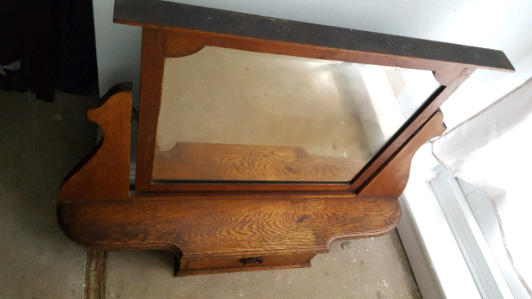 OLD WORLD FURNITURE VINTAGE SOLID WOOD MIRROR Stand + DRAWER - TV PROP