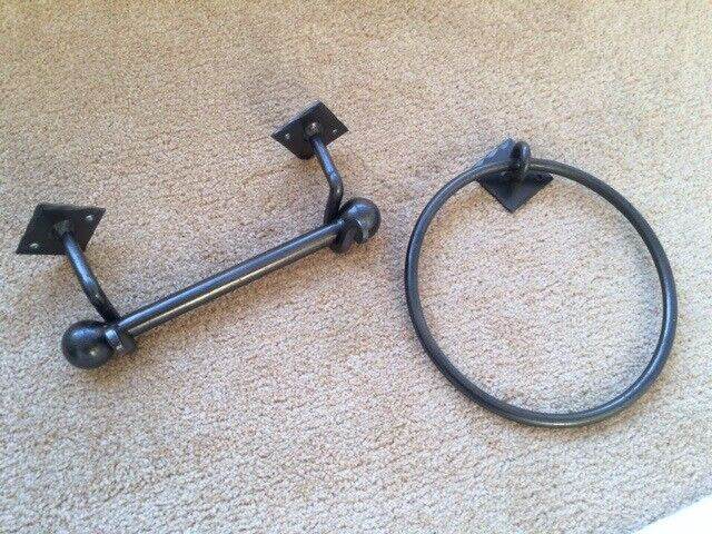 Unusual Wrought Iron Toilet roll and Towel Holders