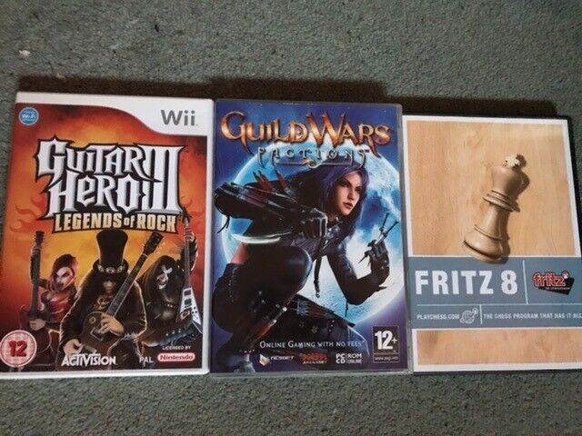 PC and Wii games. Guild Wars Factions, Fritz 8, Guitar Hero 3.
