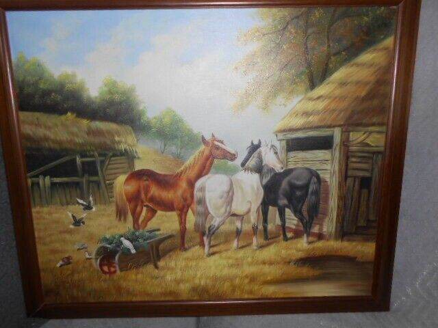 OIL PAINTING HORSES FARM YARD L PETRA Bukingham Fine ARTS 