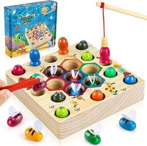 Brand New Kids Wooden Fishing Game Toy ,2-in-1 Magnetic Puzzle