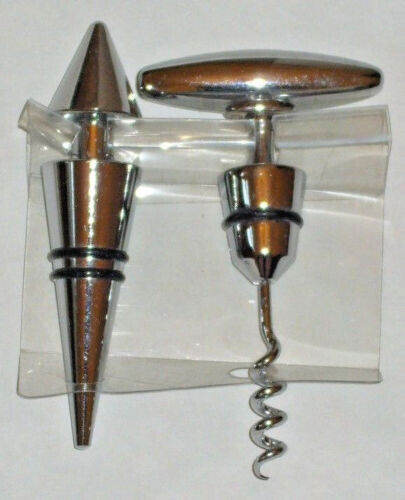 STAINLESS STEEL CORKSCREW & BOTTLE STOPPER SET E2 MODERN WINE BAR PINK PROSECCO.