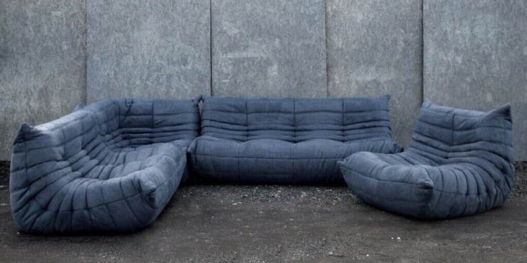 LIGNE ROSET 5 PIECE TOGO IN NAVY BLUE MICROFIBRE [925]