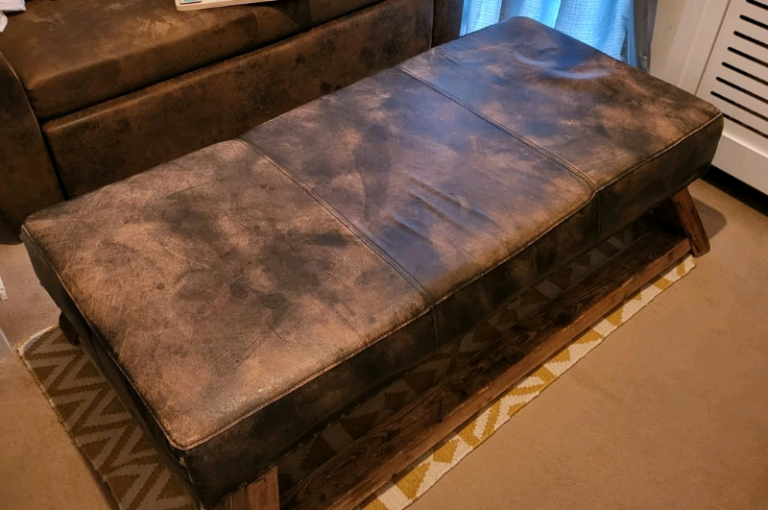Real leather vintage ottoman