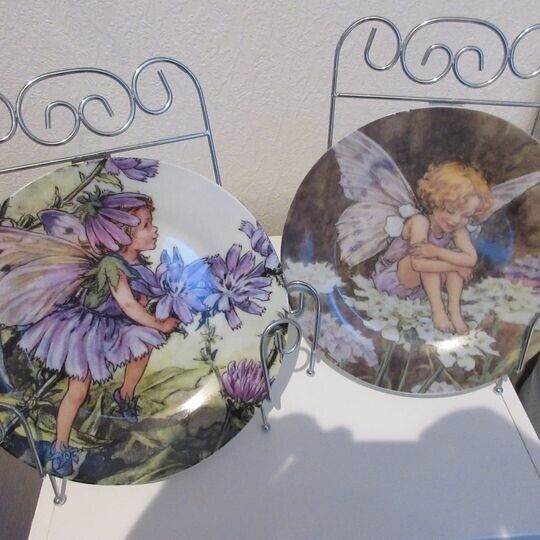 Job Lot Of Two Decorative Fairy Plates On Silver Stands BRAND NEW